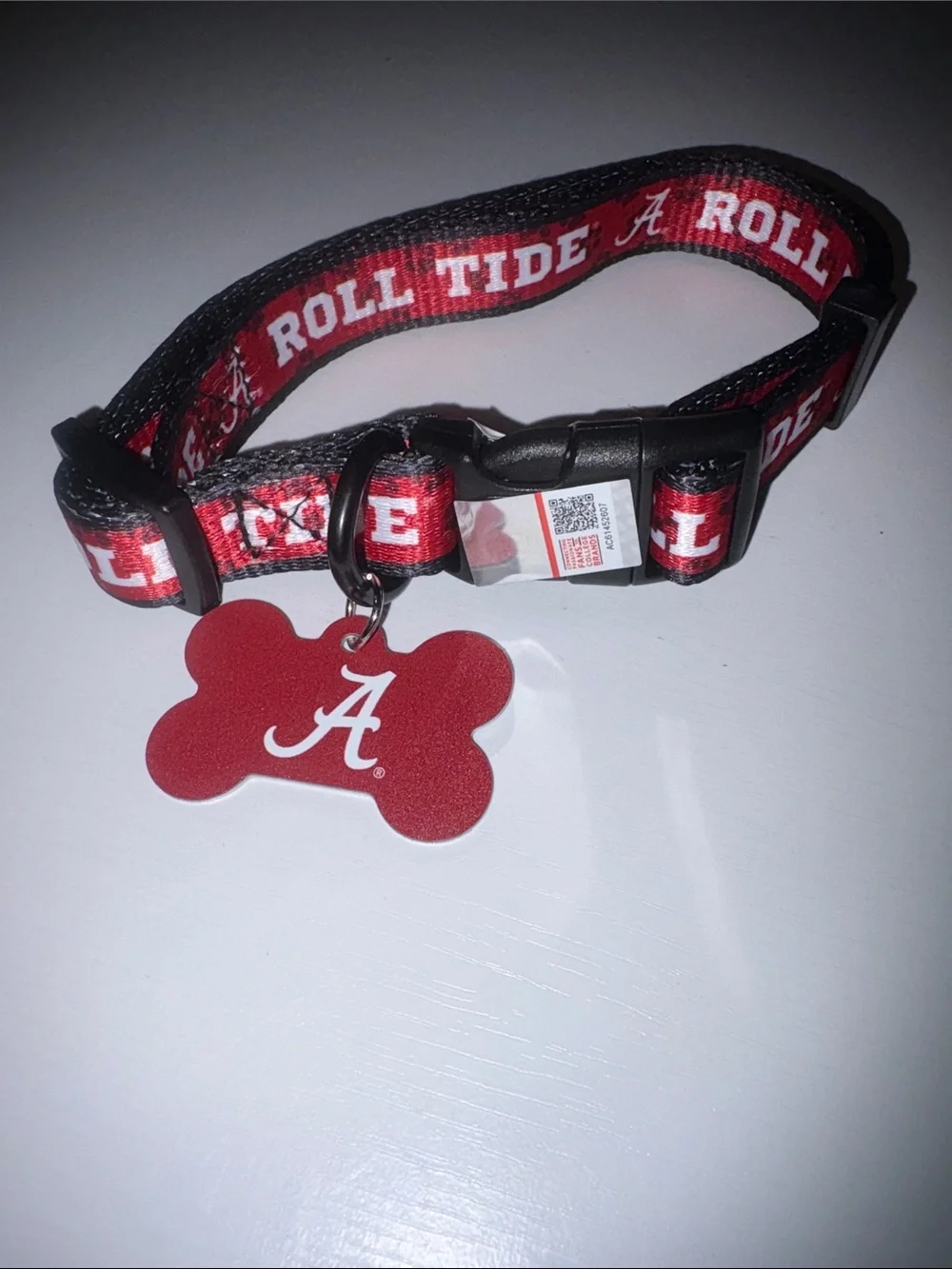 Red 'Roll Tide' Adjustable Dog Collar with Bone ID Tag new